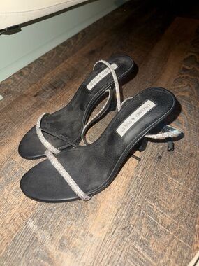 Chelsea & Violet Black Crystal-Strap Slide Heels